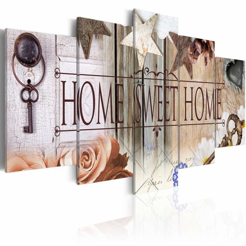 Schilderij - De sleutel voor Home sweet Home, 5 luik, Multikleur, 2 maten, Premium print op echt Italiaans canvas, wanddecoratie