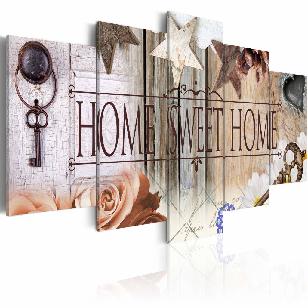 Schilderij - De sleutel voor Home sweet Home, 5 luik, Multikleur, 2 maten, Premium print op echt Ita