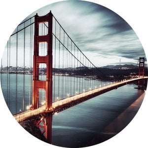 Foto Glas Art - Golden Gate Bridge, SF, USA, diameter maar liefst 100cm. voor woonkamer en slaapkamer