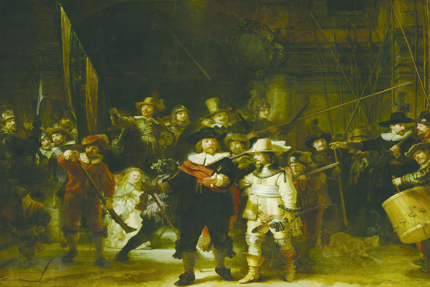Foto Glas Art - Rembrandt van Rijn, de Nachtwacht, het iconische schilderij nu in de maat 150x100cm,