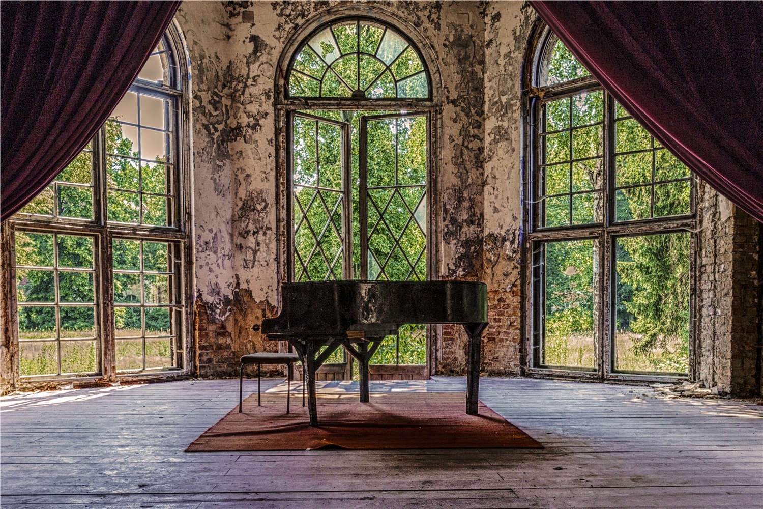 Foto Glas Art - Glasschilderij Piano (vleugel) in de serre, stijlvol glasschilderij voor in de woonk