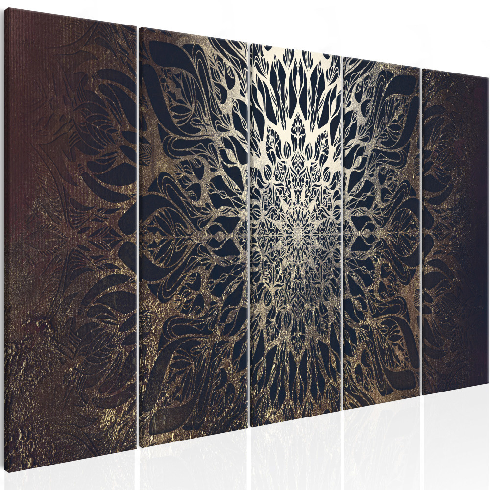 Schilderij - Hypnose , Mandala , 5 luik, print op echt Italiaans canvas, XXL, wanddecoratie