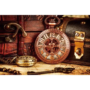 Foto Glas Art - Vintage uurwerk, 120x80cm, bruin/brons, prachtig voor in woon en of slaapkamer, inclusief ophang materiaal