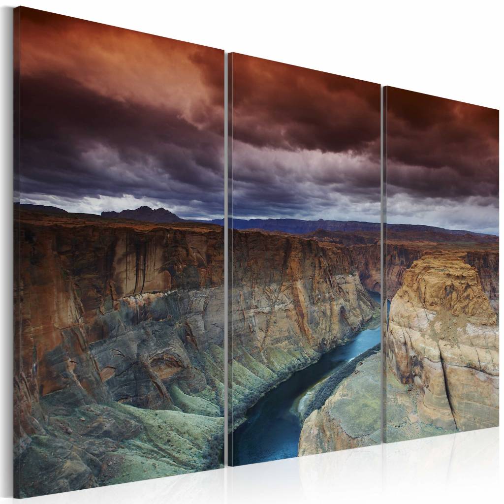 Schilderij - Grand Canyon, Multi-gekleurd, wanddecoratie, 3luik, print op echt Italiaans canvas, in 