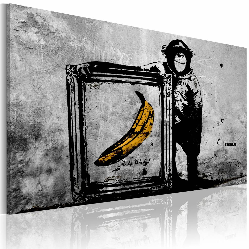 Schilderij - Inspired by Banksy III, Zwart-Wit , wanddecoratie , premium print op echt Italiaans can