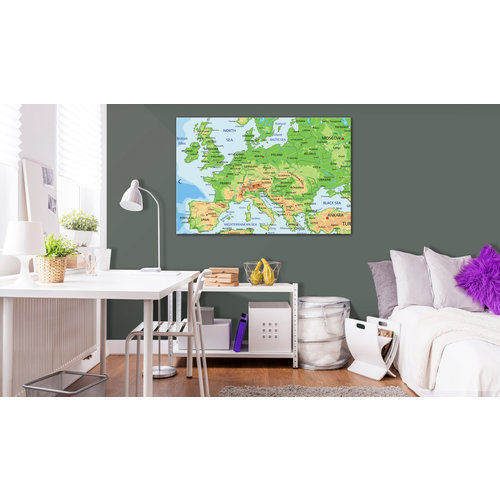 Schilderij - Kaart van Europa, print op echt Italiaans canvas, mooi in woonkamer, slaapkamer en kinderkamer, zeer leerzaam, wanddecoratie