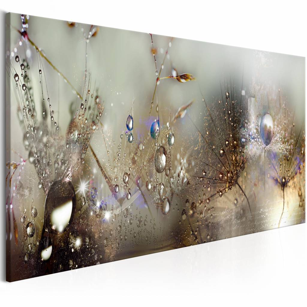 Schilderij - Natuur Geluiden , paardenbloem, print op echt Italiaans canvas, abstract schilderij, voor woonkamer en slaapkamer