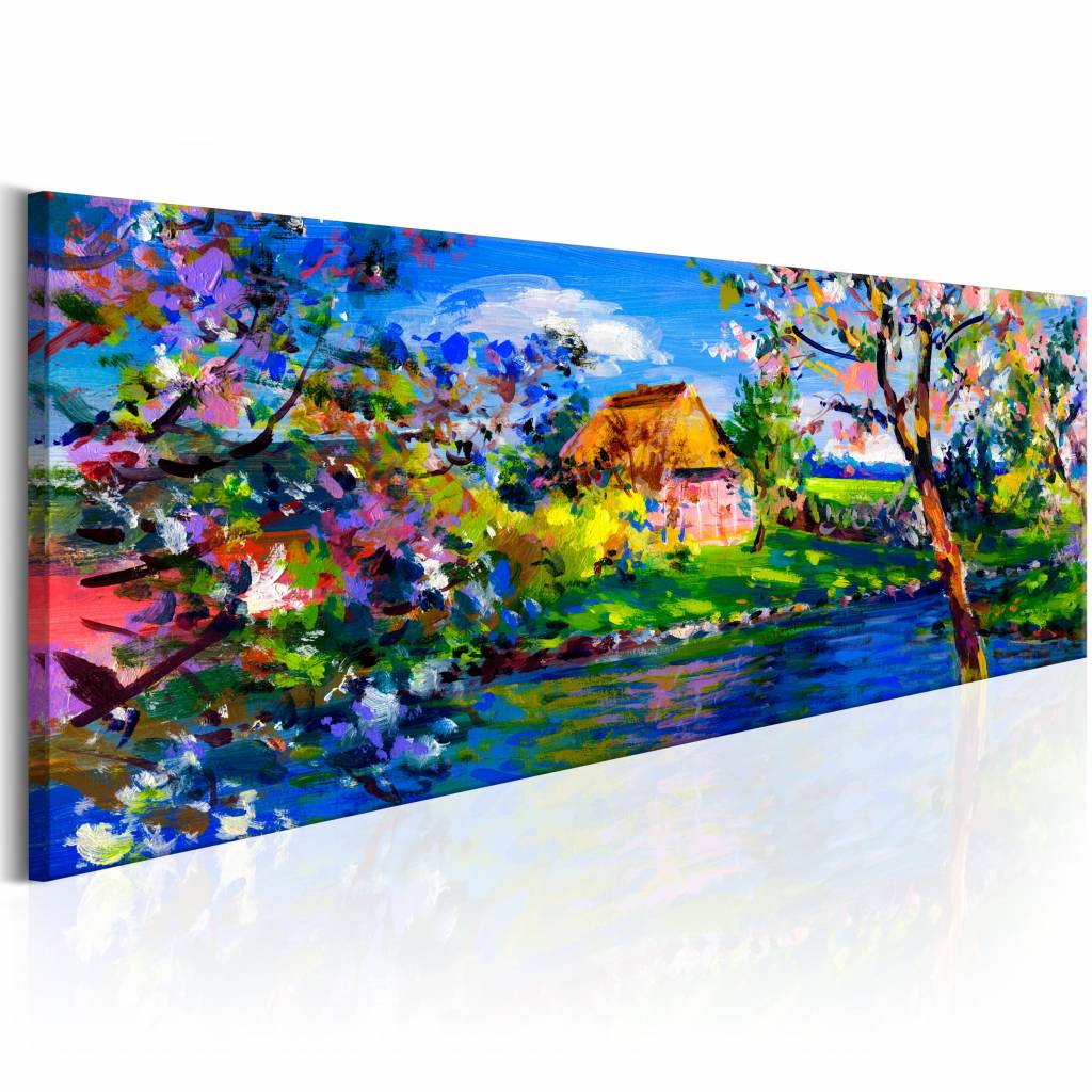 Schilderij - Lente Charme , multi kleur, print op echt Italiaans canvas, kleurrijk schilderij voor i