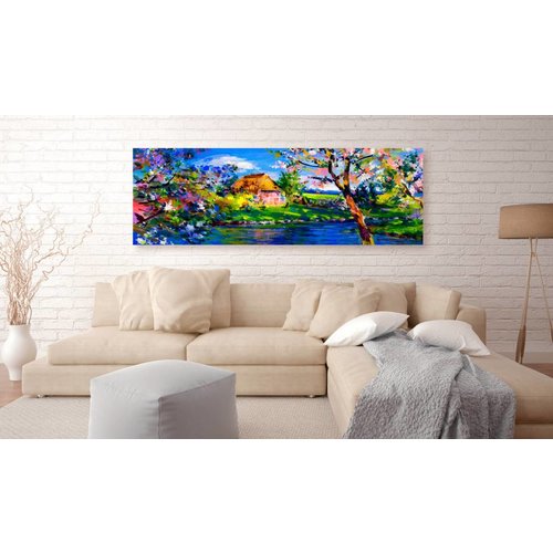 Schilderij - Lente Charme , multi kleur, print op echt Italiaans canvas, kleurrijk schilderij voor in woonkamer en slaapkamer