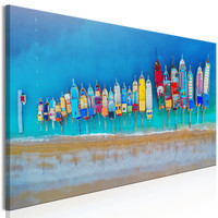 Schilderij - Kleurrijke Boten van boven, multikleur, print op echt Italiaans canvas, in 3 maten, voor woonkamer en slaapkamer Schilderij - Kleurrijke Boten van boven, multikleur, print op echt Italiaans canvas, in 3 maten, voor woonkamer en slaapkamer