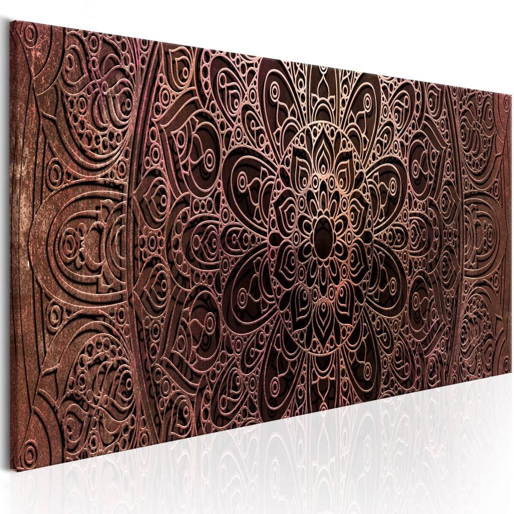 Schilderij - Mandala: Amber Stilte , print op echt Italiaans canvas, Inspiratie, wanddecoratie, in 3 maten