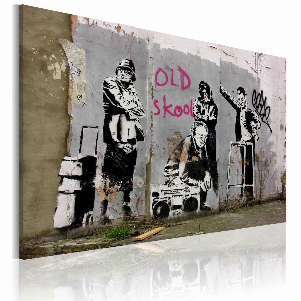 Schilderij - Banksy - Old Skool, 40x60cm , multikleur , wanddecoratie , premium print op echt Italia