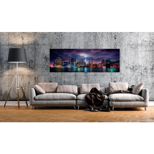 Schilderij - New York: Donkere Stad , multi kleur, print op echt Italiaans canvas, 2 maten, wanddecoratie, Big Apple