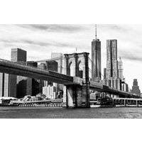 Foto Glas Art - Brooklyn Bridge Zwart-wit, 120x80cm, prachtig voor in woon en slaapkamer, inclusief ophang materiaal