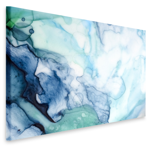 Karo-art Schilderij - Abstract aquarel in blauw en groen, premium print, abstract schilderij, wanddecoratie,  zeer heldere kleuren