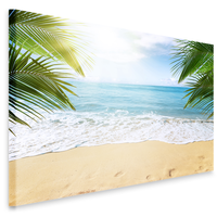 Karo-art Schilderij - Afgelegen strand, het paradijs met uitzicht op de Oceaan, premium print, wanddecoratie, stevig verpakt geleverd