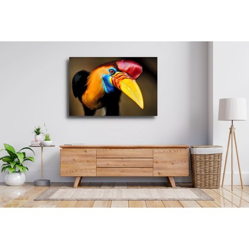 Karo-art Schilderij - Nieuwsgierige neushoornvogel, premium print, wanddecoratie, zeer stevig verpakt geleverd , Dieren