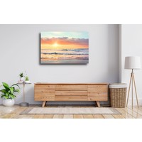 Karo-art Schilderij - Zonsondergang op het strand, prachtig zicht op de Noordzee, premium print in 2 maten, wanddecoratie