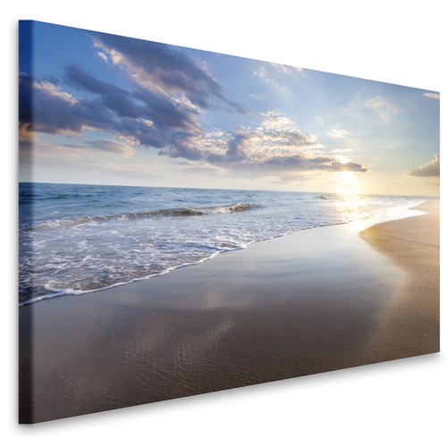 Karo-art Schilderij - Zonsondergang op het strand III, scherp geprijsd, premium print in 2 maten, wanddecoratie, snel in huis
