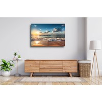 Karo-art Schilderij - Zonsondergang op het strand II, zicht op de Noordzee, premium print in 2 maten, wanddecoratie, snel in huis