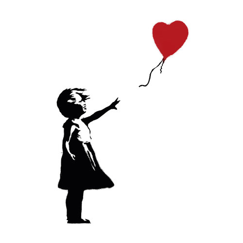 Karo-art Schilderij - Banksy, Girl with Balloon, Meisje met Ballon, 70x100cm.Premium Print - Copy