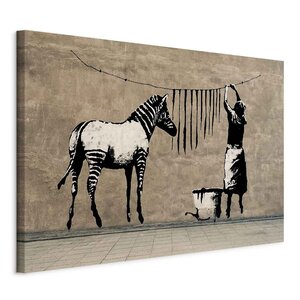 Schilderij - Banksy: Washing Zebra on Concrete (1 Part) Wide Premium Print