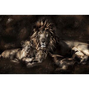 Foto Glas Art -Leeuw met zijn welpen, 80x120cm, prachtig voor in de woon en of slaapkamer, inclusief ophang materiaal