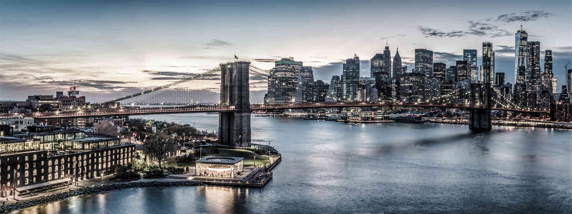 Glas Art - Brooklyn Bridge in New York, 60x160cm, prachtig voor in de woon en of slaapkamer, inclusief ophang materiaal afbeelding