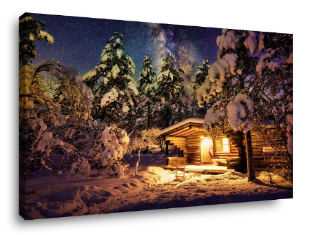 Schilderij Winterlandschap met sterren 80 x 60 cm afbeelding
