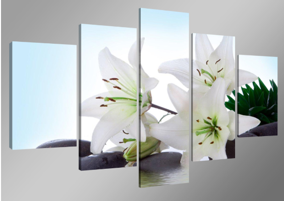 Schilderij-Witte Lelie, 160x80cm 5luik afbeelding