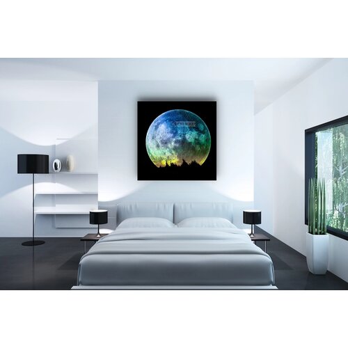 Karo-art Afbeelding op acrylglas  - Gekleurde Volle Maan , Blauw zwart , 50x50cm , Premium print