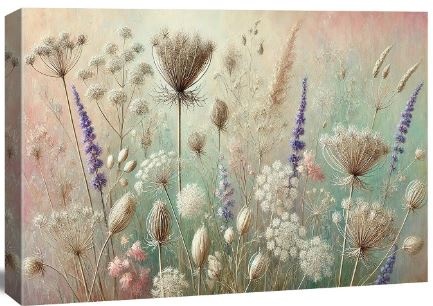 Schilderij - Wilde Bloemen ,kruid weide in pastel tinten, 80X60cm, 1luik Schilderij - Wilde Bloemen ,kruid weide in pastel tinten, 80X60cm, 1luik