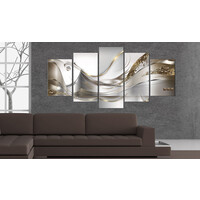 Schilderij - Gouden Vlucht, 5luik, print op echt Italiaans canvas, abstract schilderij, wit en goud, 2 maten, wanddecoratie - Copy Schilderij - Gouden Vlucht, 5luik, print op echt Italiaans canvas, abstract schilderij, wit en goud, 2 maten, wanddecoratie - Copy