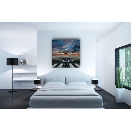 Karo-art Schilderij - Opstijgende Vliegtuig , Multikleur , Premium print - 100x100cm