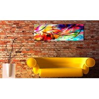 Schilderij - Dans van de regenboog, Multi-gekleurd, Wanddecoratie, premium Print op echt Italiaans canvas, voor woonkamer en slaapkamer, Abstracte afbeelding - Copy