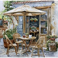 Schilderij -  Metaalschilderij -  Tarras ,100x100cm,  3D schilderij