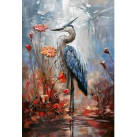 Schilderij -  Metaalschilderij -Reiger in het water, 80x120cm,  3D schilderij