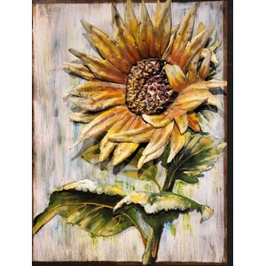 Schilderij -  Metaalschilderij - Zonnebloem, 60x80cm,  3D schilderij