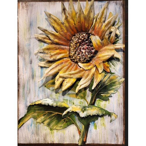 Schilderij -  Metaalschilderij - Zonnebloem, 60x80cm,  3D schilderij