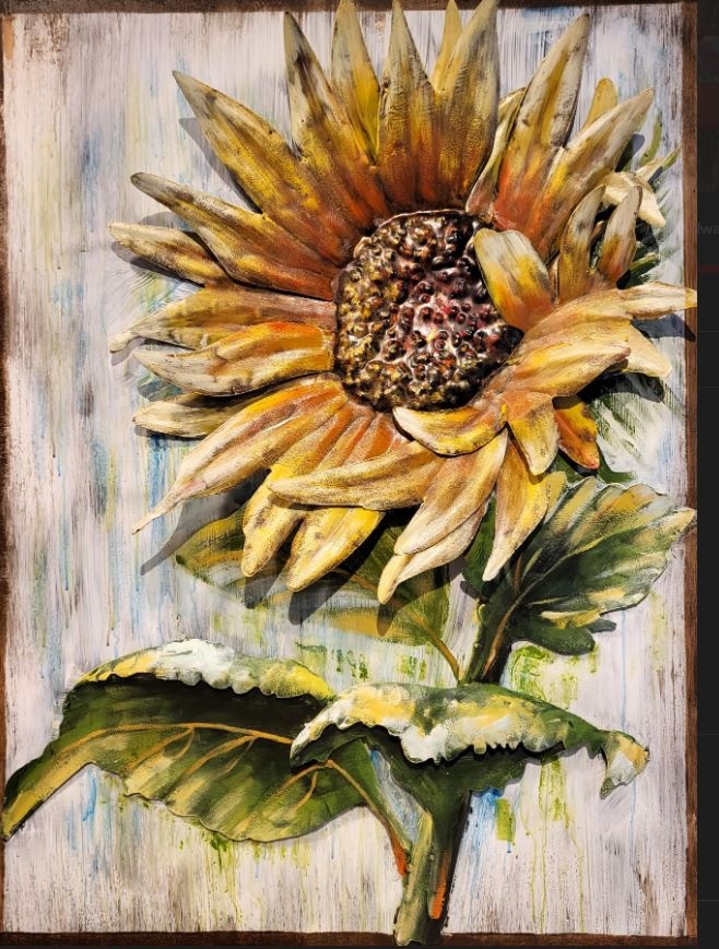Schilderij - Metaalschilderij - Zonnebloem, 60x80cm, 3D schilderij