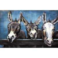 Schilderij -  Metaalschilderij - Drie Ezels, 80x120cm,  3D schilderij