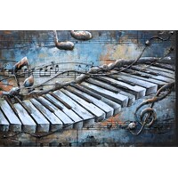 Schilderij -  Metaalschilderij - Piano Toetsen, 80x120cm,  3D schilderij