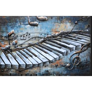 Schilderij -  Metaalschilderij - Piano Toetsen, 80x120cm,  3D schilderij