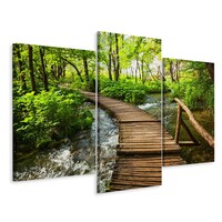 Schilderij - Houten loopbrug in het bos, 3 luik, premium print - 120x80 cm