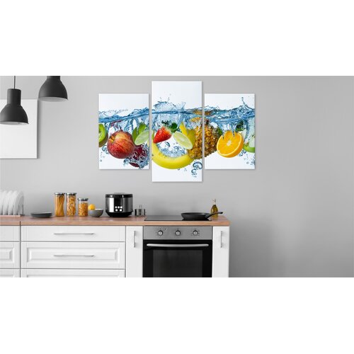 Schilderij - Vers fruit in het water, 3 luik, premium print, wanddecoratie - 90x60 cm