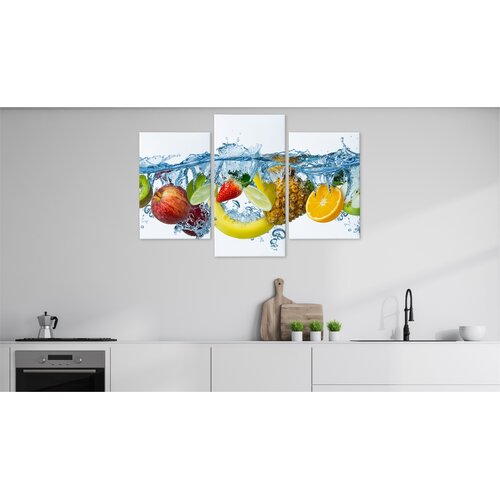 Schilderij - Vers fruit in het water, 3 luik, premium print, wanddecoratie - 90x60 cm