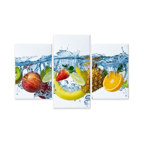Schilderij - Vers fruit in het water, 3 luik, premium print, wanddecoratie - 90x60 cm
