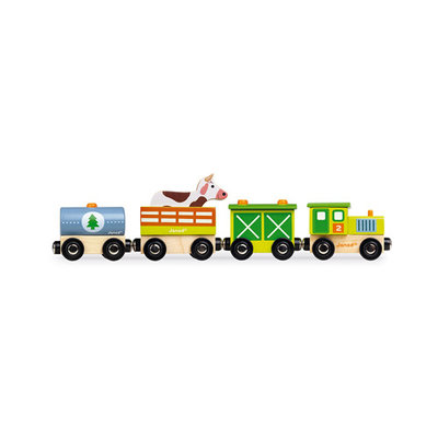 Janod Houten trein boerderij - magnetisch