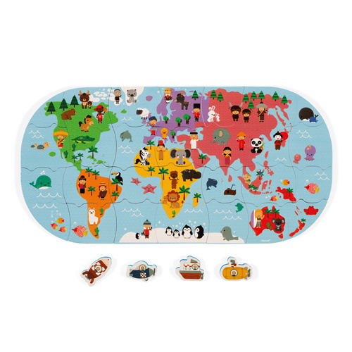 Janod Badspeelgoed, wereldkaart, puzzelen in bad, op voorraad. - Educatief  Speelgoed
