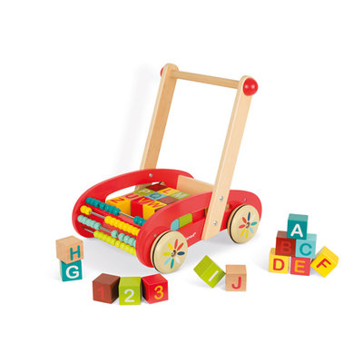 Janod abc buggy/duwkar met 30 blokken